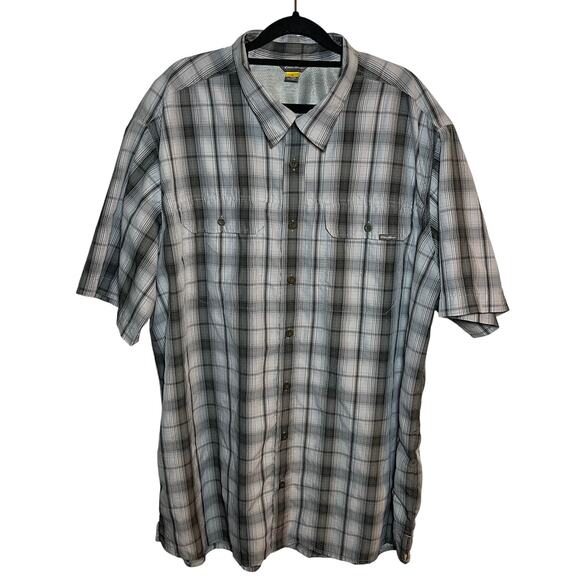 Eddie Bauer Travex Button Up Shirt Gray Plaid Check Men Sz 2Xlt Outdoor Fishing - Picture 1 of 7